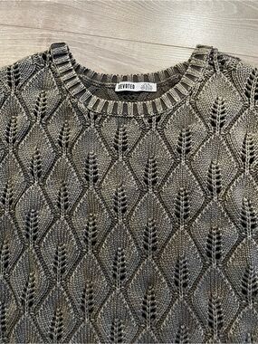 100% cotton. Two toned Open-Knit Crewneck Sweater - grey taupe. Leaf. XL.